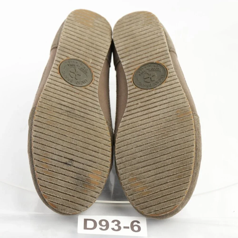 VTG Lucky Brand Womens Sneaker Size 7 Tan Suede Laceless Slip On Frayed Shoes 90